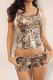 Sexy Leopard Print Patchwork Backless Spaghetti Strap Sleeveless Two Pieces