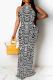 Casual Snakeskin Print Patchwork O Neck Long Dresses