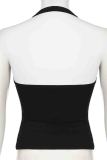 Sexy Solid Color Patchwork Slit Halter Tops