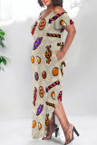 Sexy Graffiti Print Pocket U Neck Printed Plus Size Dresses