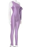 Street Solid Color Patchwork Backless Strap Design Oblique Collar Skinny Jumpsuits