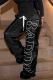 Casual Letters Pocket Lace Up Patchwork Loose Mid Waist Wide Leg Patchwork Bottoms