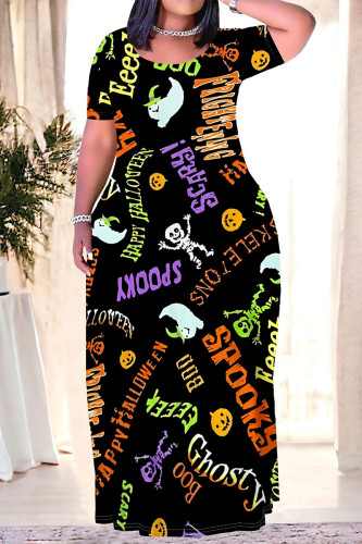 Casual Daily Graffiti Print Letters Contrast O Neck A Line Plus Size Dresses