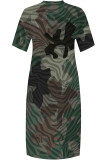 Casual Street Camouflage Print Letters Pocket Contrast V Neck Printed Plus Size Dresses