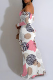 Sexy Floral Print Stripe Contrast Off Shoulder One Step Skirt Dresses