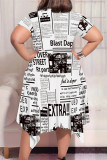 Casual Newspaper printing Irregular Contrast O Neck Printed Plus Size Dresses