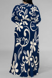 Sexy Floral Print The stars Lace Up Contrast V Neck Printed Plus Size Dresses