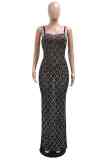 Sexy Patchwork Hot Drilling See-Through Backless Spaghetti Strap Evening Dresses