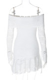 Sexy Solid Color Hollow Out Patchwork Backless Strap Design Off Shoulder Wrapped Skirt Dresses