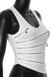 Sexy Solid Color Patchwork Zipper O Neck Tops