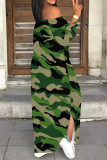 Casual Geometric Print Camouflage Print Slit Off Shoulder Printed Dresses