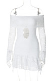 Sexy Solid Color Hollow Out Patchwork Backless Strap Design Off Shoulder Wrapped Skirt Dresses