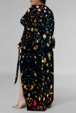 Sexy Floral Print The stars Lace Up Contrast V Neck Printed Plus Size Dresses