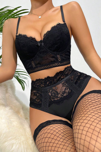 Sexy Solid Color Lace Patchwork Backless Lingerie