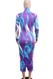 Elegant Print Patchwork Half A Turtleneck Wrapped Skirt Dresses