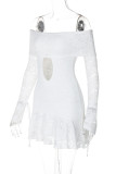 Sexy Solid Color Hollow Out Patchwork Backless Strap Design Off Shoulder Wrapped Skirt Dresses
