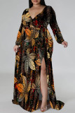 Sexy Floral Print The stars Lace Up Contrast V Neck Printed Plus Size Dresses