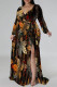 Sexy Floral Print The stars Lace Up Contrast V Neck Printed Plus Size Dresses