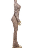 Casual Print Patchwork Turtleneck Long Sleeve Two Pieces
