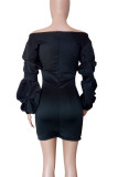 Sexy Solid Color Patchwork Ruched Zipper V Neck Wrapped Skirt Dresses