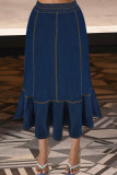 Casual Solid Color Patchwork A Line Plus Size 