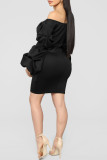 Sexy Solid Color Patchwork Ruched Zipper V Neck Wrapped Skirt Dresses