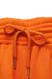 Casual Solid Color Draw String Pocket Patchwork Loose High Waist Wide Leg Patchwork Bottoms