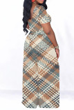 Casual Plaid Striped Print Contrast O Neck Short Sleeve Two Pieces