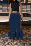 Casual Solid Color Patchwork A Line Plus Size 