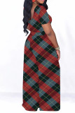 Casual Plaid Striped Print Contrast O Neck Short Sleeve Two Pieces
