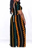 Casual Plaid Striped Print Contrast O Neck Short Sleeve Two Pieces