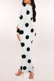 Elegant Geometric Print Polka Dot Leaf Print Contrast U Neck One Step Skirt Dresses
