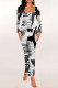 Elegant Geometric Print Polka Dot Leaf Print Contrast U Neck One Step Skirt Dresses