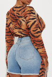 Sexy Leopard Print Patchwork Ruched Deep V Neck Tops