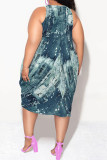 Casual Floral Print Camouflage Print Contrast V Neck Lantern Skirt Plus Size Dresses