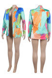 Casual Print Patchwork Turn-back Collar Outerwear