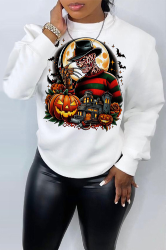Casual Print Patchwork O Neck Tops