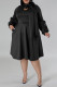 Elegant Solid Color Patchwork Strap Design Asymmetrical Collar A Line Plus Size Dresses