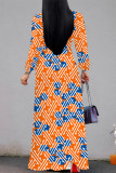 Elegant Geometric Print Lace Up Contrast V Neck Printed Dresses