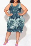 Casual Floral Print Camouflage Print Contrast V Neck Lantern Skirt Plus Size Dresses