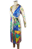 Elegant Print Patchwork Strap Design V Neck Printed Dresses