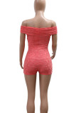 Sexy Solid Color Hollow Out Patchwork Off Shoulder Skinny Rompers