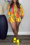 Casual Striped Print Patchwork Shirt Collar Long Sleeve Two Pieces