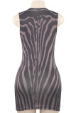 Sexy Stripe Patchwork O Neck Wrapped Skirt Dresses