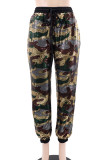 Casual Sequins Draw String Patchwork Regular Low Waist Pencil Patchwork Bottoms