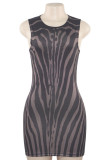 Sexy Stripe Patchwork O Neck Wrapped Skirt Dresses