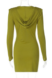 Sexy Solid Color Patchwork Ruched V Neck Wrapped Skirt Dresses