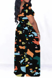 Casual Leopard Print Polka Dot Contrast O Neck Short Sleeve Two Pieces