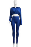 Casual Solid Color Draw String Patchwork Zipper Hooded Long Sleeve Two Pieces