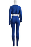 Casual Solid Color Draw String Patchwork Zipper Hooded Long Sleeve Two Pieces